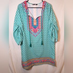 Urban Coco | Classic  Bohemian Turquoise Print Dress XL